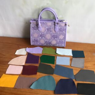 头层荔枝纹皮中托特真皮手工diy材料包自制diy宋锦钥钥手工自制