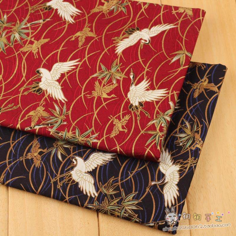 拼布布艺DIY手工布料 台湾和风拼布纯棉2色烫金云鹤140cm 宽