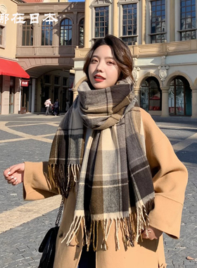 美拉德围巾女秋冬季韩版百搭格子