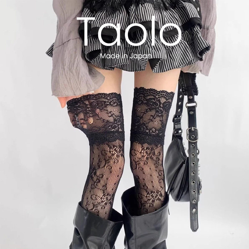日本Taolo纯欲花边丝袜女性感美腿网袜长筒过膝袜半截大腿袜薄款