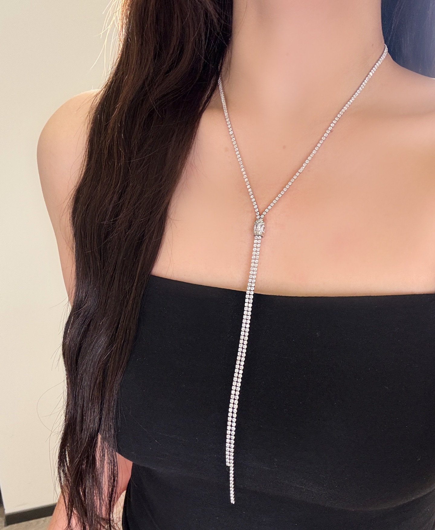 丽贝丽影爆款闪耀锆石流苏长款项链奢华气质优雅时尚小众女配饰