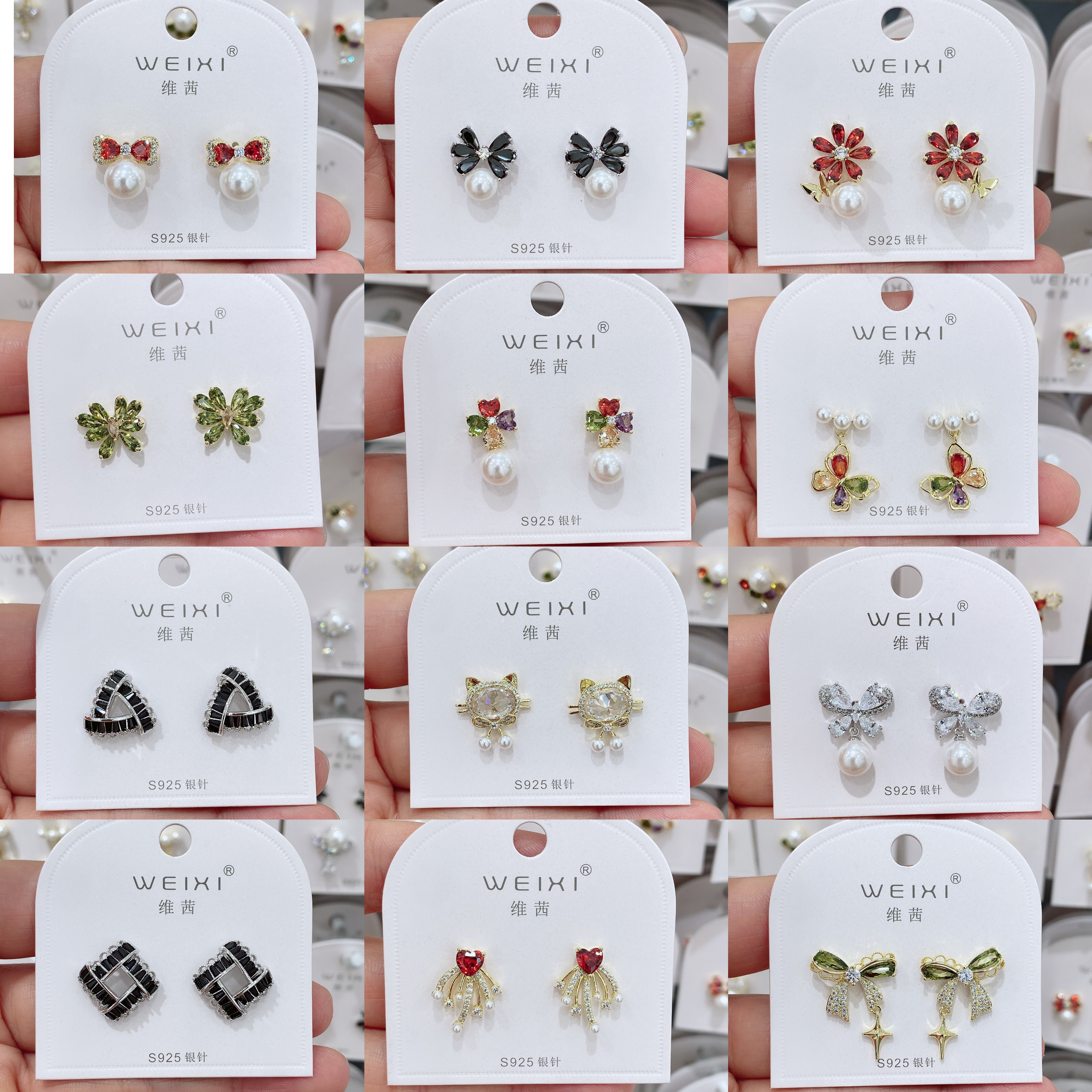 维茜s925银针彩色锆石耳钉气质精致时尚百搭甜美秋冬爆款耳环耳饰