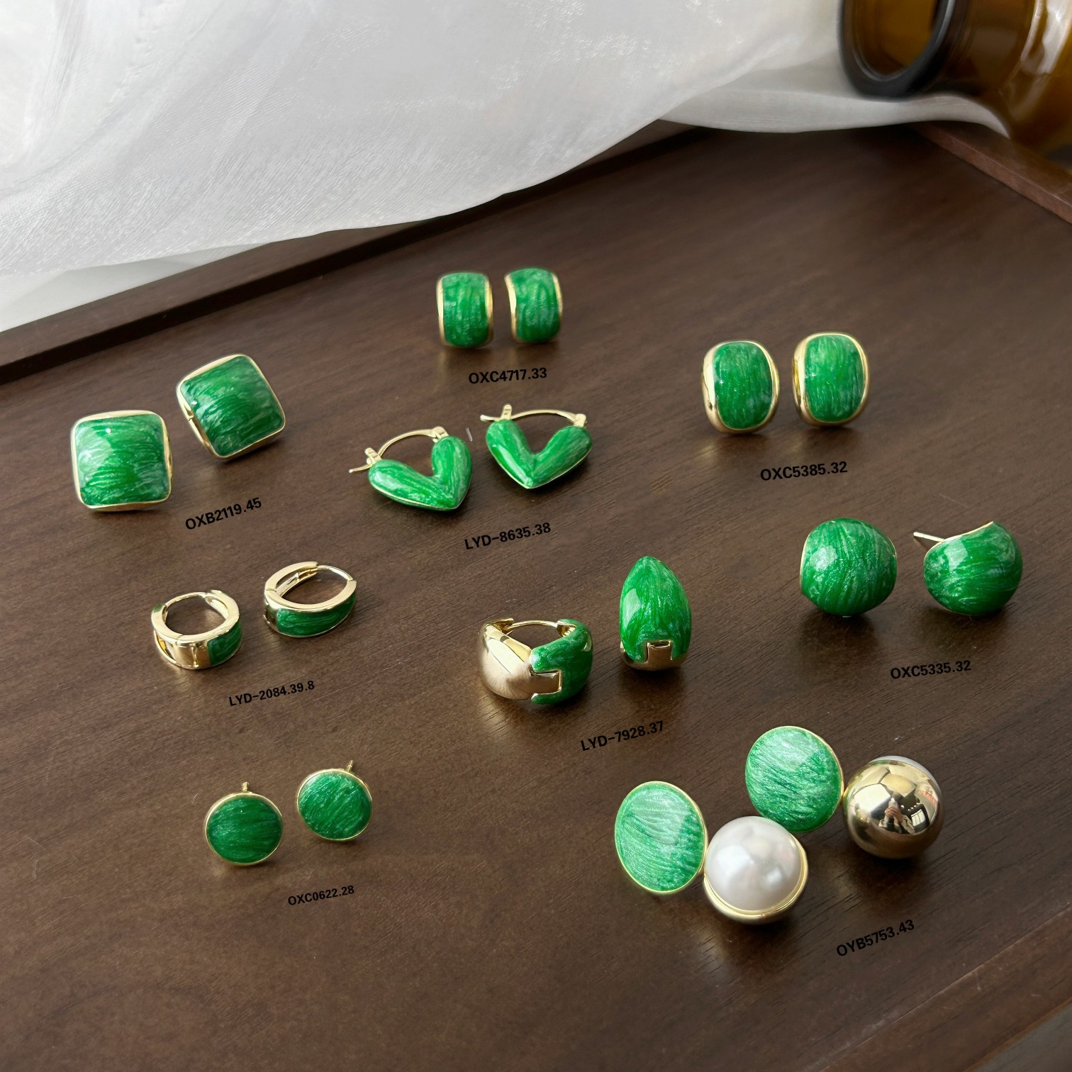 丽贝丽影耳饰s925银针气质时尚新中式国风烤漆绿色耳钉耳环系列女