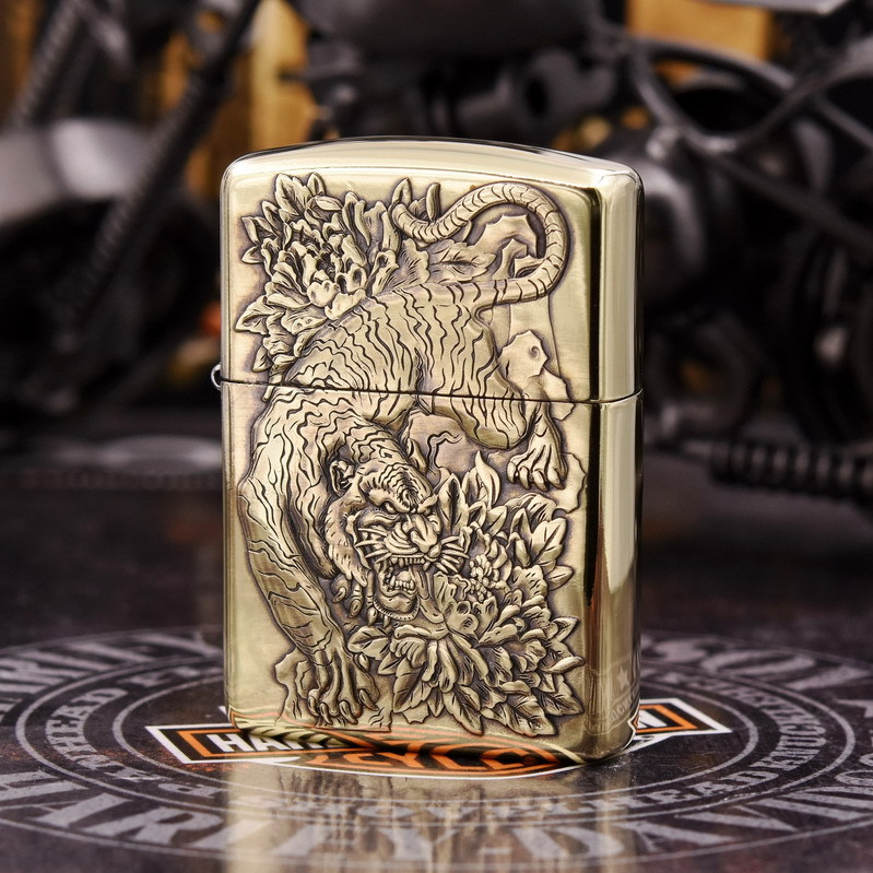 正品zippo打火机纯铜3D盔甲猛虎下山虎嗅蔷薇zppo动物狮子男士礼