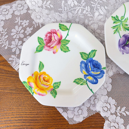 日本制KENZO高田贤三 花卉八角盘 餐盘 甜品盘 骨瓷 绝美