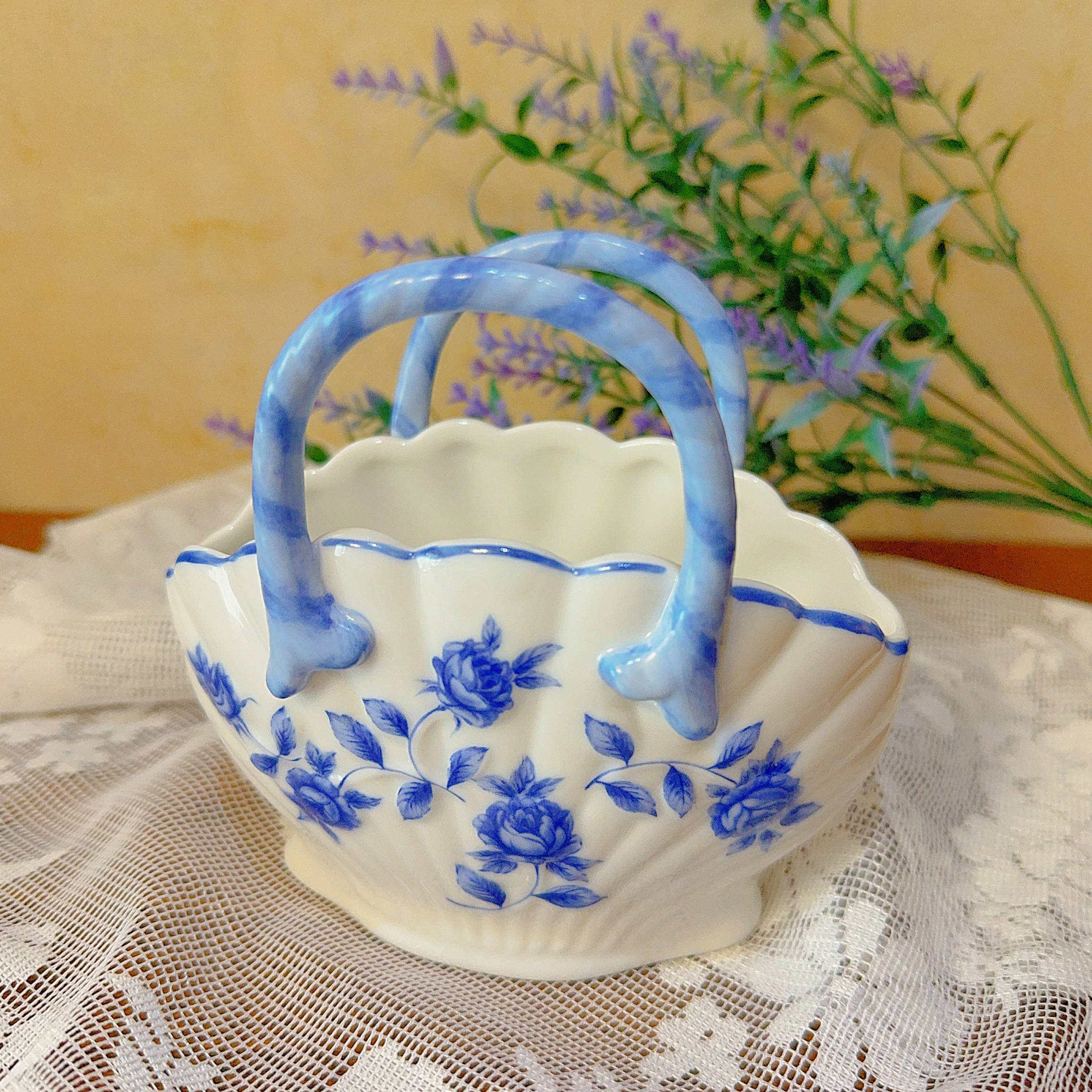 日本制La Belle Saison CREATION ETOILE JAPON青花提篮 花器摆件