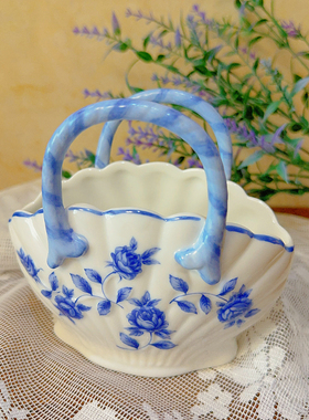 日本制La Belle Saison CREATION ETOILE JAPON青花提篮 花器摆件