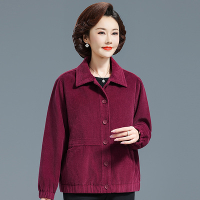 中老年女春秋外套灯芯绒妈妈秋装