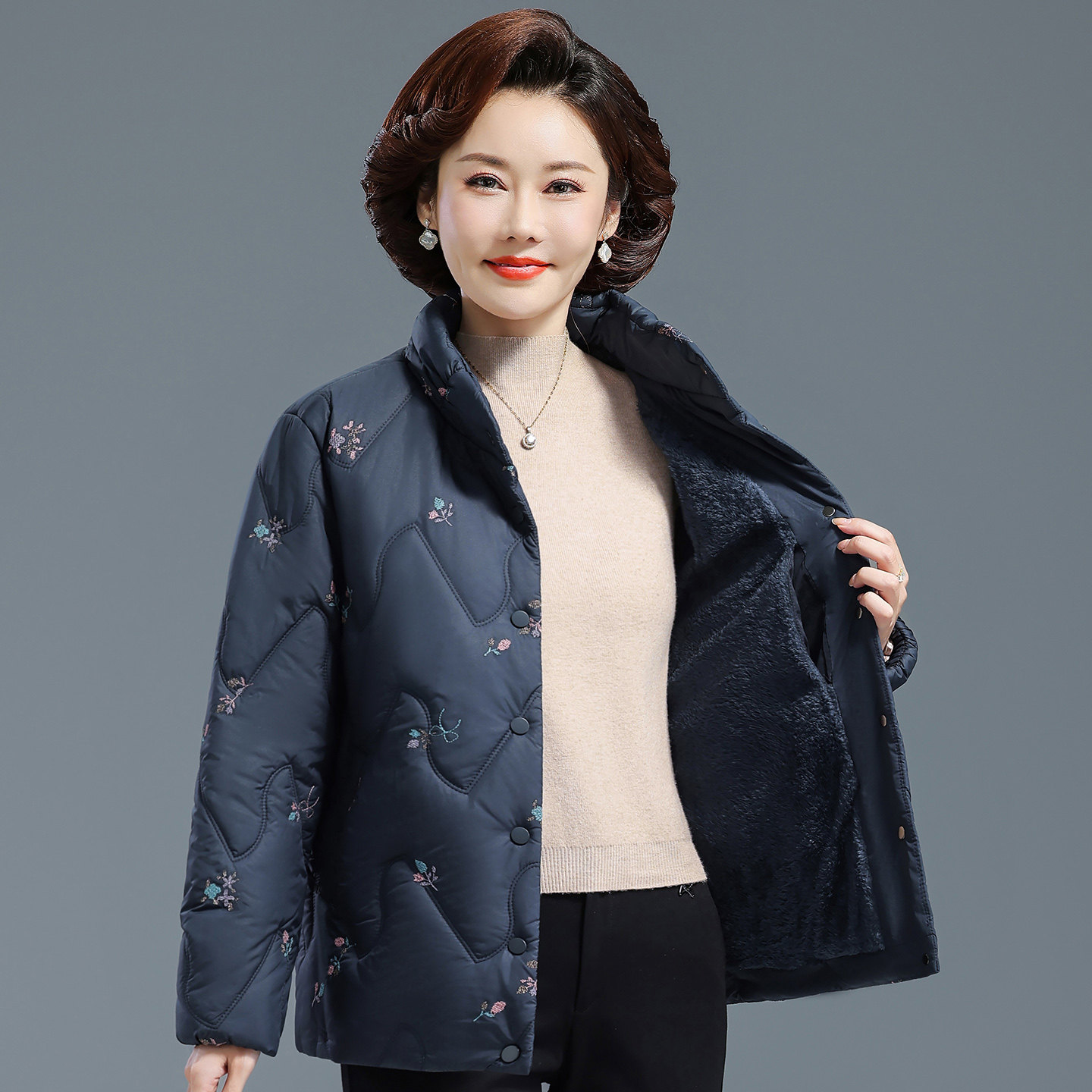 妈妈宽松棉服短款轻薄保暖中老年人女冬装外套大码棉衣奶奶装棉袄