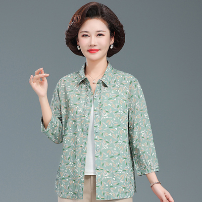 妈妈春夏装棉质衬衫七分袖中老年