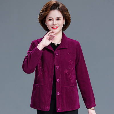 中老年长袖灯芯绒外套纯棉加大码