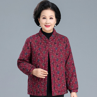 中老年纯棉洋气薄棉衣 立领小棉衣新款 妈妈秋冬夹棉外套女短款 时尚