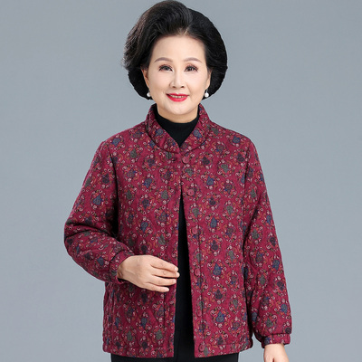妈妈秋冬夹棉外套女短款时尚立领
