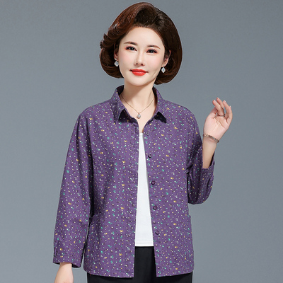 中老年女夏季长袖衬衫薄款纯棉