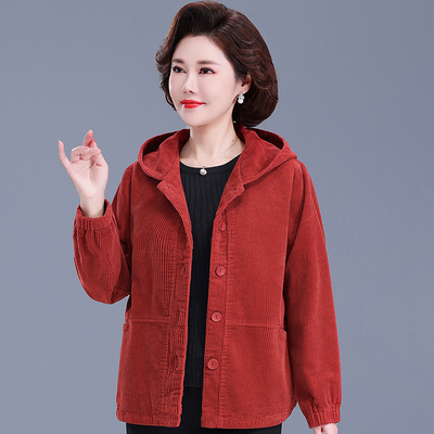 中老年长袖纯棉外套春秋条绒