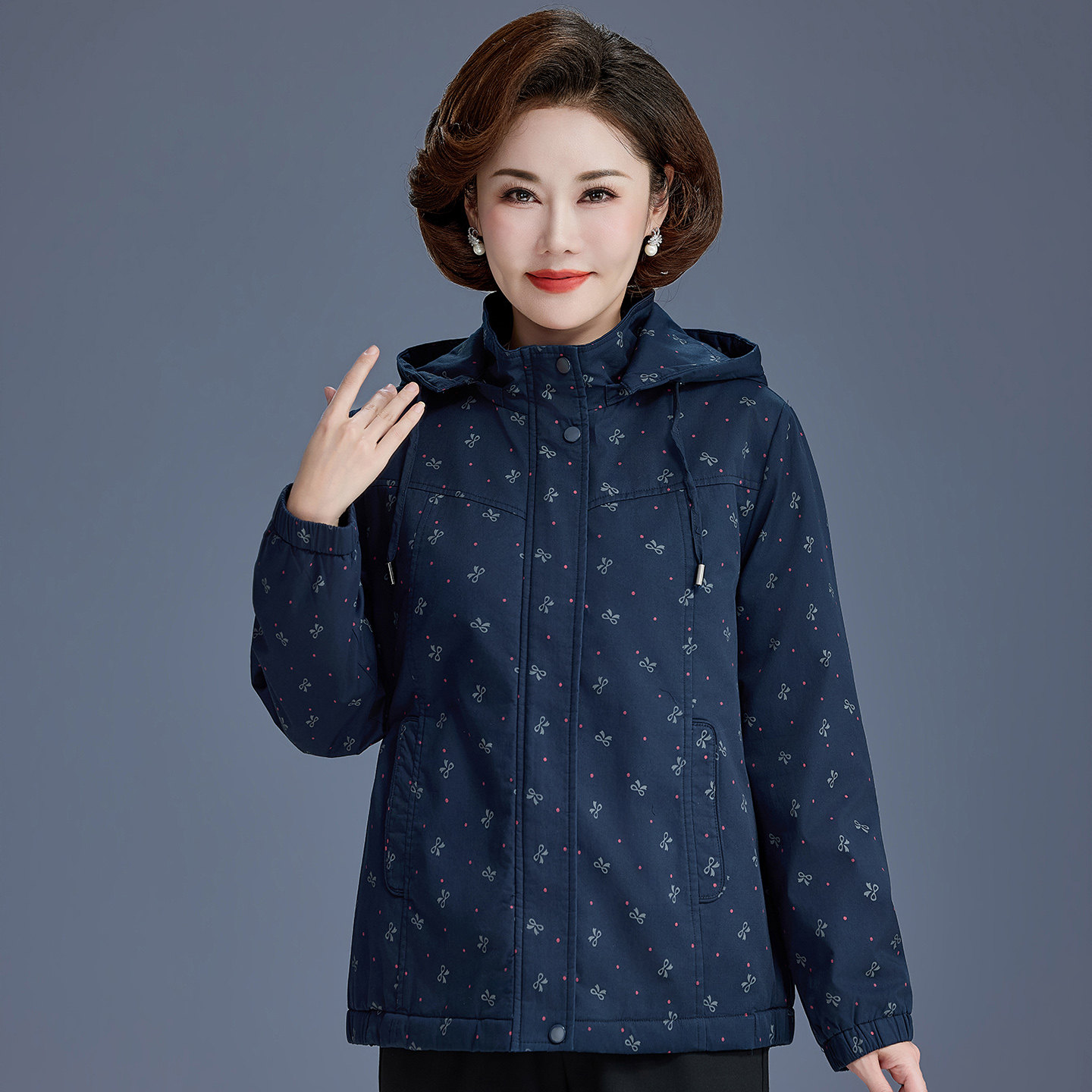 中老年女秋冬纯棉薄棉服时尚风衣