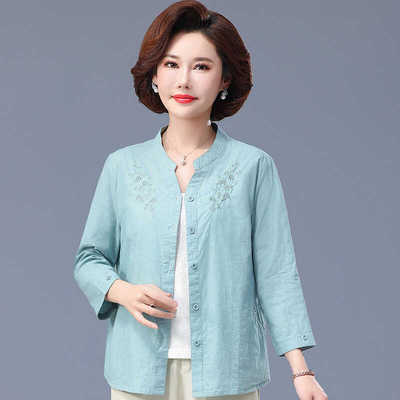 衬衫中老年纯棉妈妈装圆领衣服