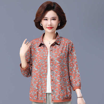 牛仔上衣50岁妈妈春秋七分袖宽松