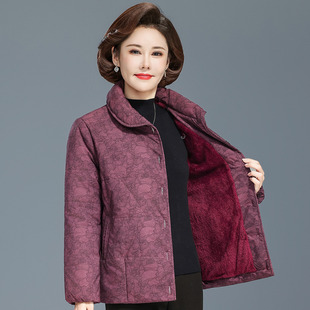 中老年女棉服加绒加厚妈妈冬装时尚棉衣洋气翻领棉袄外套老人衣服