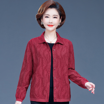 妈妈装春秋季新款衬衣薄外套全棉