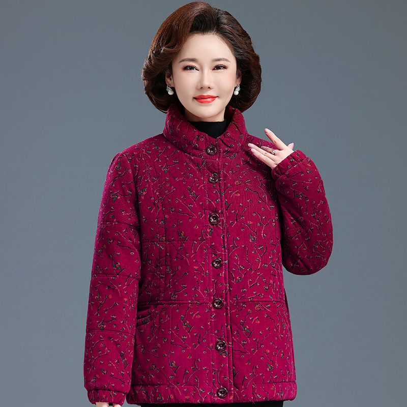 中老年女加厚棉服灯芯绒外套纯棉