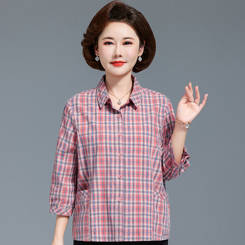 中老年女装春夏季纯棉七分中袖