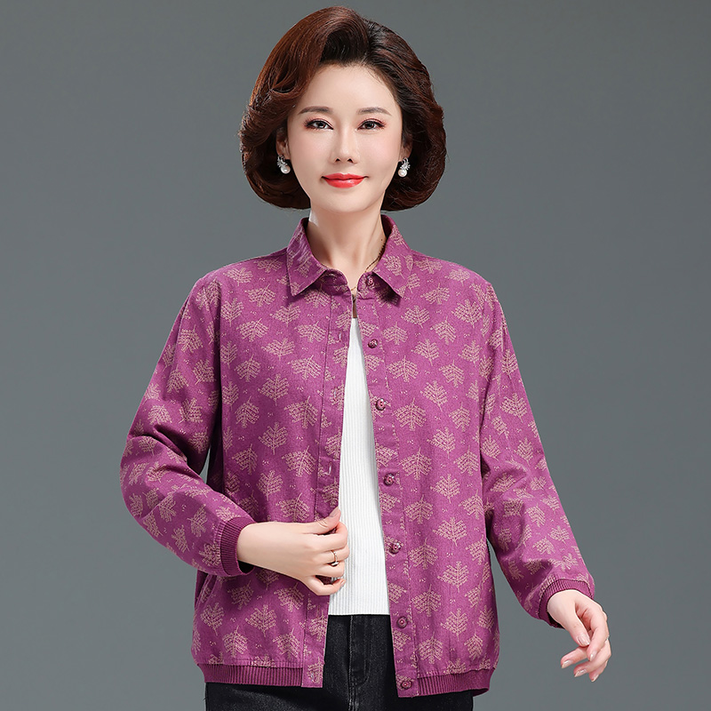 中老年人女奶奶春秋装纯棉长袖衬衫老太太全棉上衣妈妈宽松薄外套