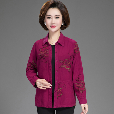 夏季新款纯棉绣花衬衣中老年女装