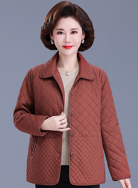 中老年春秋装夹棉外套纯色薄夹袄时尚翻领上衣短款妈妈装老人衣服