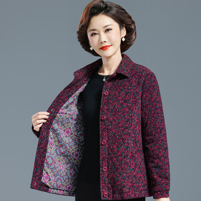 妈妈夹棉外套秋装女灯芯绒小棉衣