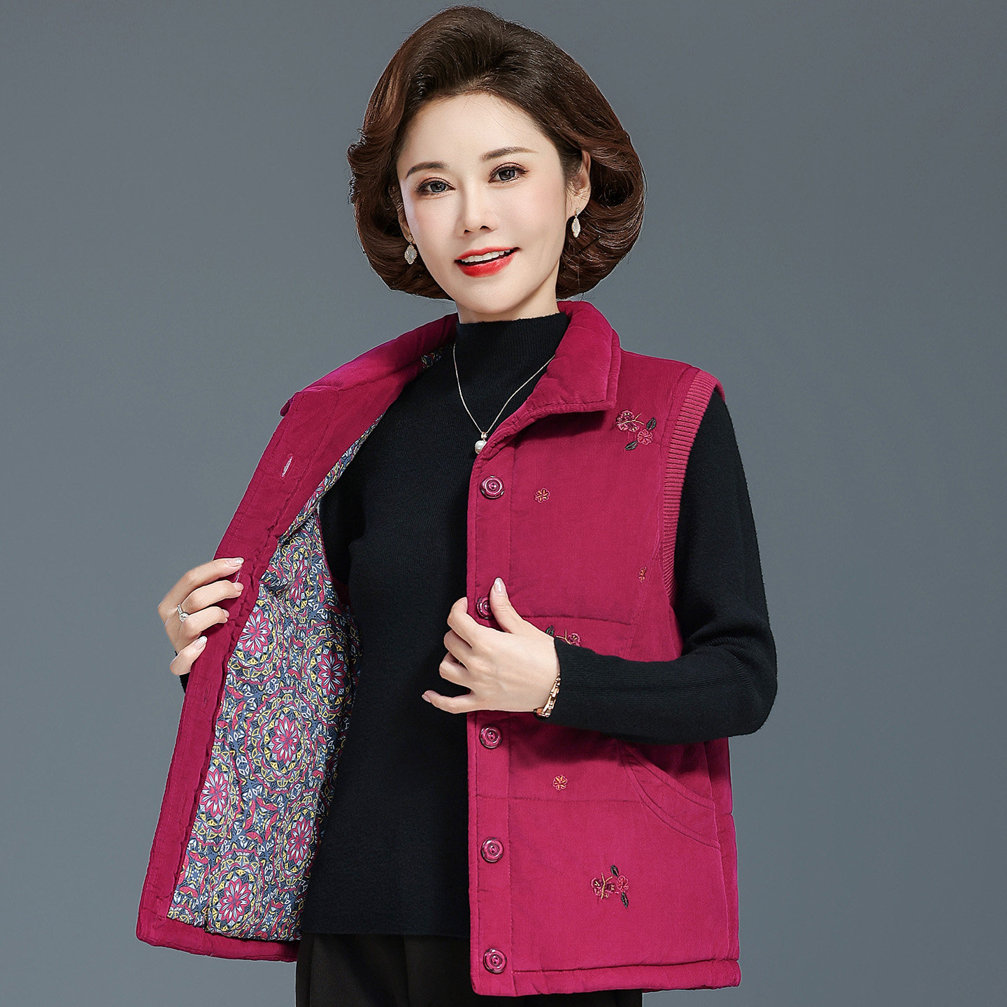 中老年女装厚马甲背心秋冬纯棉妈妈夹棉坎肩外套上衣奶奶老人衣服