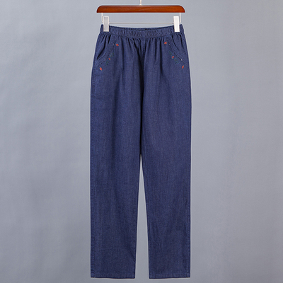 0薄款松紧高腰九分牛仔裤春夏装