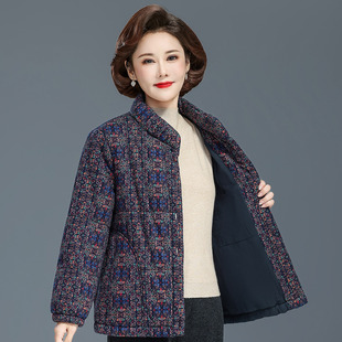 中老年人冬装女印花小棉袄奶奶装冬季短款加厚棉衣妈妈纯棉厚外套