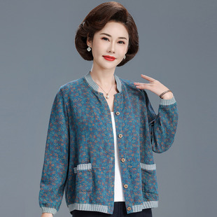 妈妈春夏装纯棉薄外套新款中老年女宽松复古长袖衬衫休闲开衫上衣