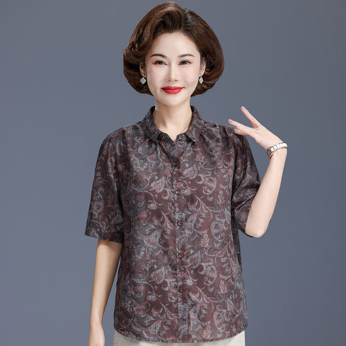 时尚新款老年女妈妈夏装短袖衬衫