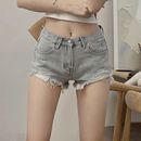 美式 辣妹破洞牛仔超短裤 女春夏设计感露口袋低腰露脐毛边a字热裤