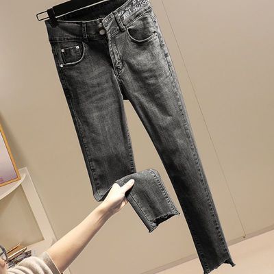 弹力刺绣牛仔铅笔裤女春