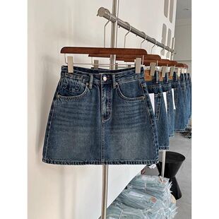 十三行高品质牛仔半身裙女夏新款韩版遮胯显瘦A字裙复古蓝短裙子