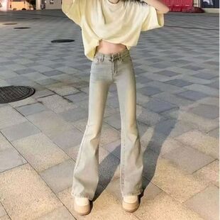 复古黄泥色微喇牛仔裤女2026春夏新款高腰弹力喇叭裤显瘦马蹄裤子