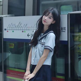 梗豆物语*抚蝶女子晴空蓝水手JK制服女套装高腰显瘦学生