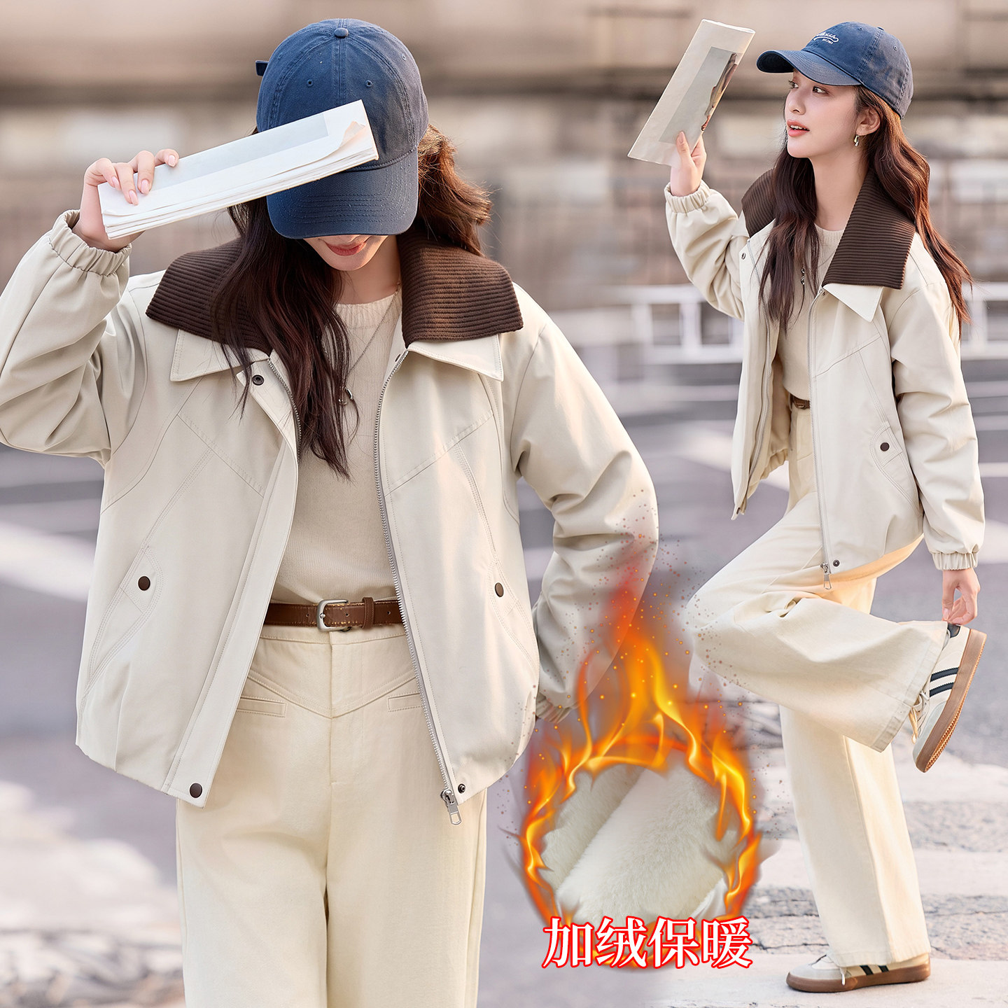冬季好看优质休闲风内胆精品新款翻领连帽棉服女加绒派克服外套女