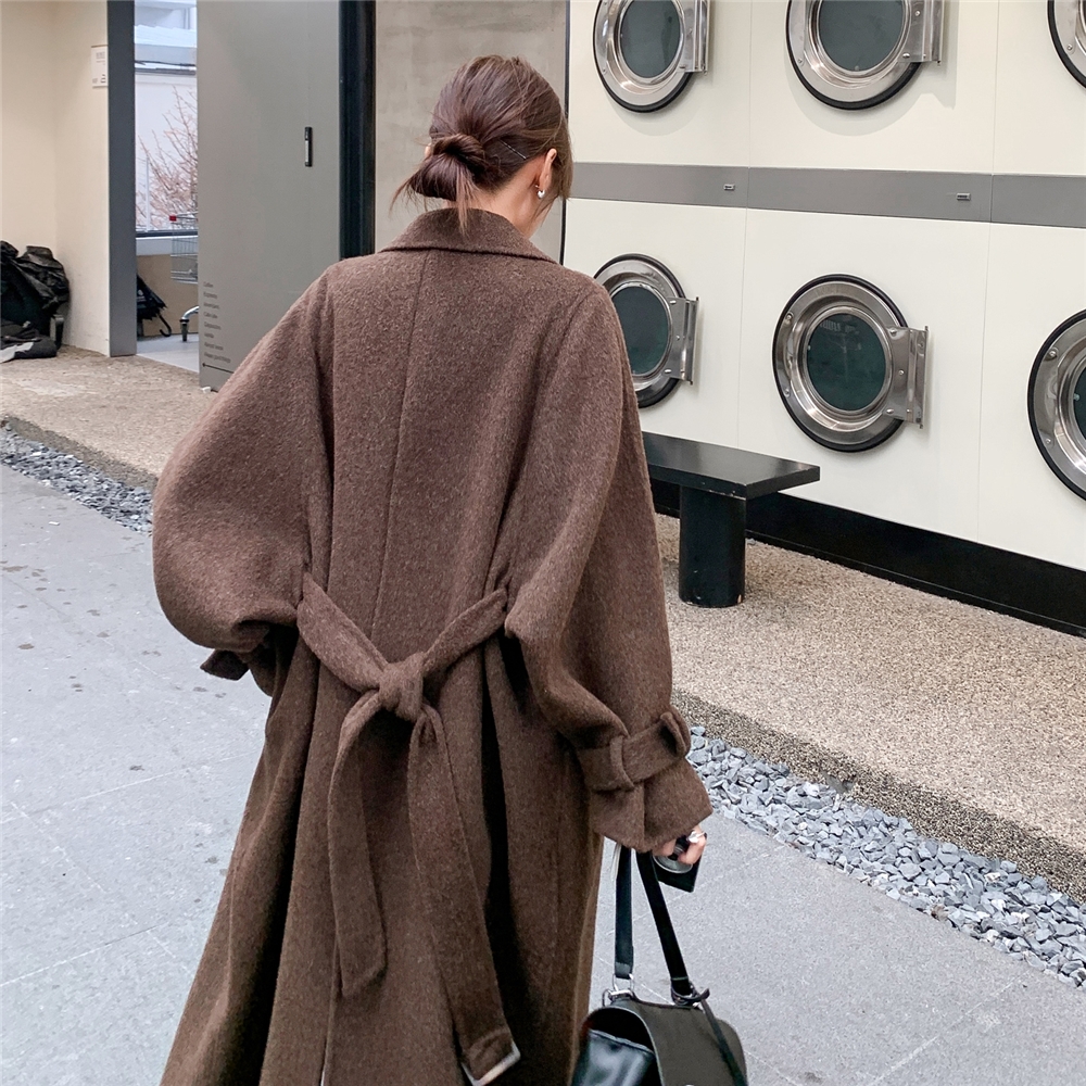 冬季新款高级感显瘦收腰毛呢大衣女气质时尚咖啡色韩版双面呢