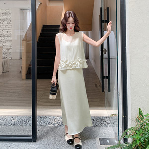 夏季A型女士精品连衣裙2026新款桑蚕丝仙女裙短袖优雅两件套长裙