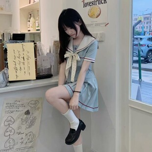 lulucake小薄荷jk收腰水手服薄荷蓝夏季 日系制服学院风短套装