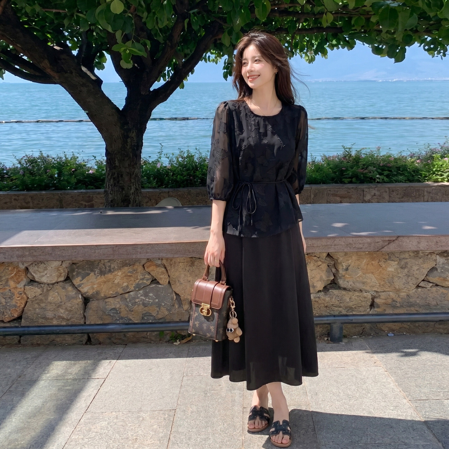 韩系新款上市气质氛围感复古提花收腰上衣套装裙女款半身裙两件套