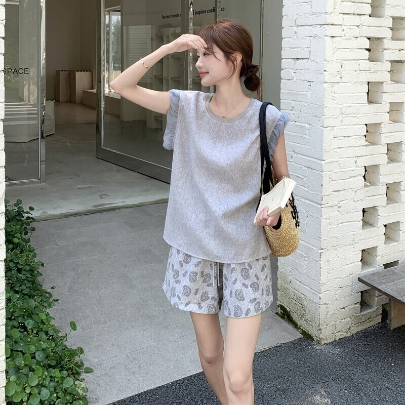 灰色气质巨好看无袖上衣套装女
