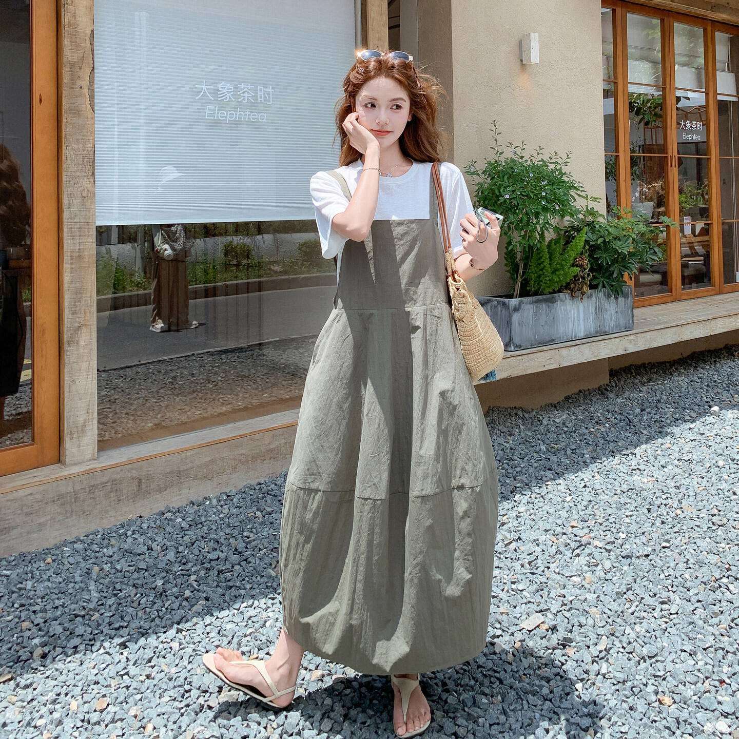 短袖恤吊带连衣裙两件套女夏季宽松显瘦背带裙叠穿时尚套装裙潮
