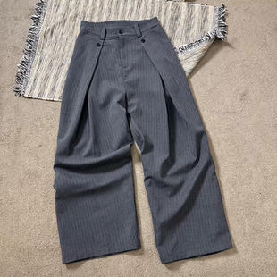 长裤 潮牌美式 宽松阔腿通勤西装 男女TR垂感廓形休闲裤 条纹A字西裤