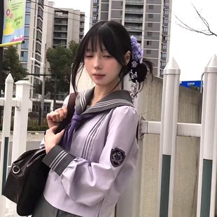 梗豆物语*雪鸢*紫灰刺绣水手原创JK制服女套装学生学院风