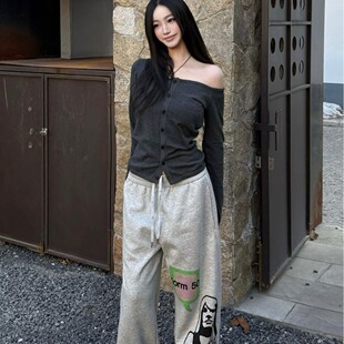 潮流 休闲卫裤 纯棉华棉复合印花男女状元 坊弯刀阔腿慵懒百搭长裤